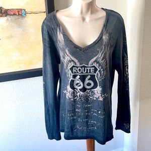 ROUTE 66! Embellished long sleeve tank! By Velvet Stone! SZ XL